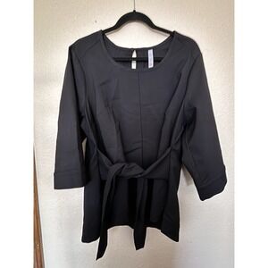 MELISSA McCARTHY Seven7 Black Front Tie 3/4 Sleeve Blouse Plus SZ 1X Holiday Top